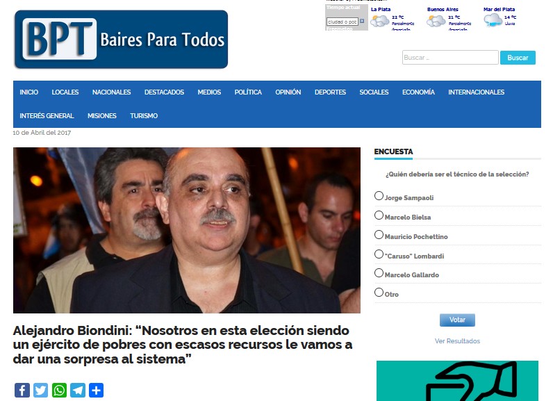 Ver entrevista a Biondini en el sitio web de Baires para Todos Ver entrevista a Biondini en el sitio web de Baires para Todos